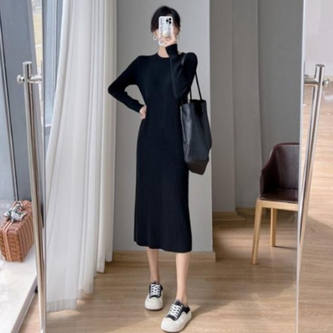 센스인 겨울 여성 골지 니트 롱 원피스