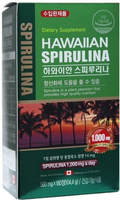 [캐나다직수입] 스피루리나 항산화 피부건강 면역령 영양제 6개월분 대용량, 180정, 180개, 1회분