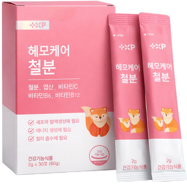 헤모케어 철분 비헴철 임산부 수유부 성장기 청소년 엽산 비타민C 레몬맛 분말, 3개, 30회분