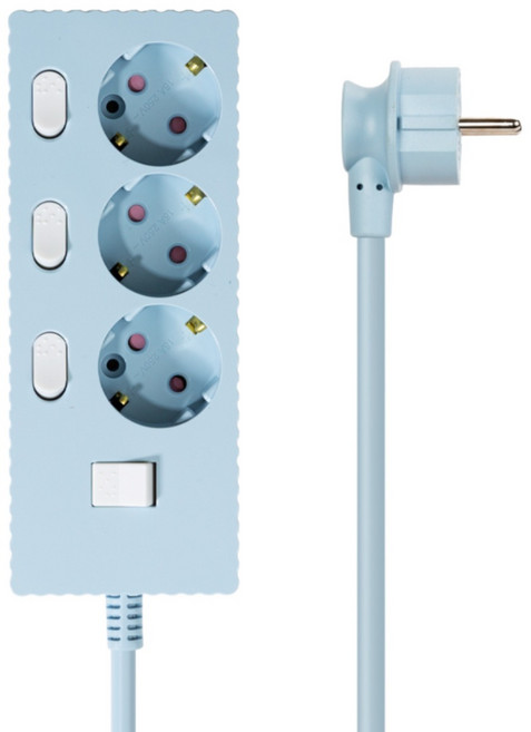 (안전커버 증정)웨이브 멀티탭 개별 절전 스위치 과부하차단 3구 멀티콘센트 전기코드 50cm 1.5m 3m 5m 7m, 개별 3구 파스텔블루, 1개