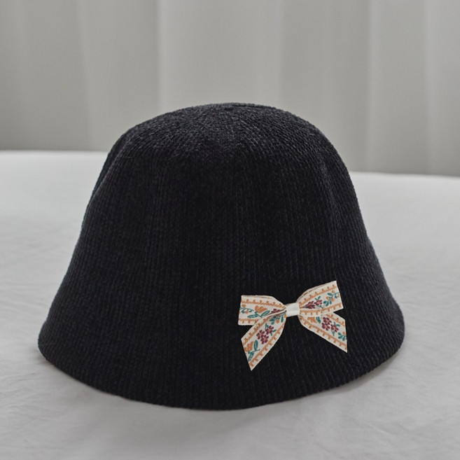 베이직 숏챙 울니트 데일리 버킷햇 리본 벙거지모자