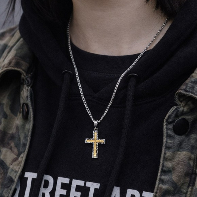 [MSMULTIVERSE] 스트릿 힙합 패션 남여공용 십자가 크로스 체인 롱 목걸이