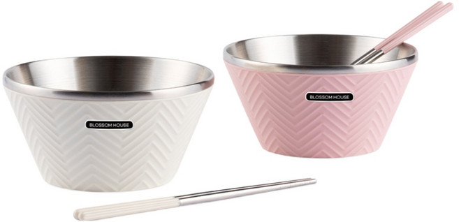 블라썸 스텐 라면 냉면 비빔밥 우동 그릇 면기 포케볼 4P 세트(+젓가락 포함), 1개