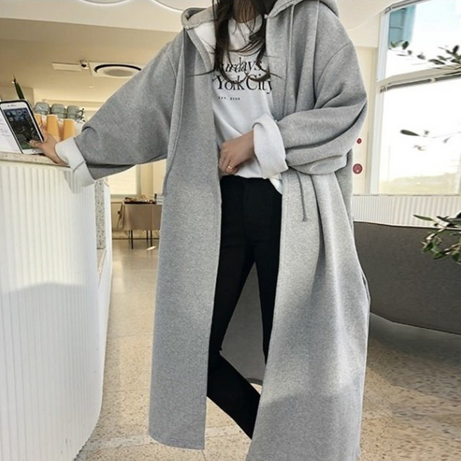 러브포텐 [기모] 빅사이즈 롱 후드집업 남여공용 오버핏 롱가디건 기모 겨울코트