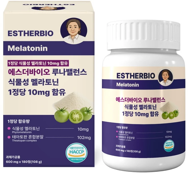 에스더바이오 고함량 식물성 멜라토닌 10mg 식약청인증 HACCP 테아닌 트립토판 마그네슘, 1개, 180정 - 쿠팡