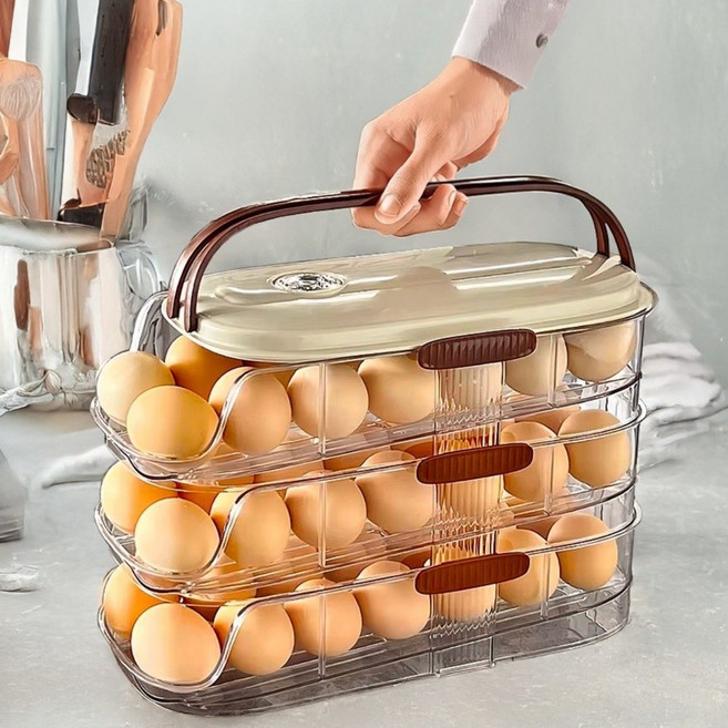 40구 에그 보관함 냉장고 계란 케이스 왕란 수납 대량 자동 슬라이딩 달걀 3단 트레이, 1개