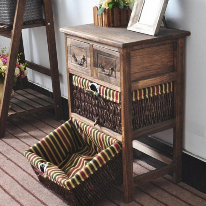 에코베스트 루송수납장 원목수납장 원목서랍장 라탄서랍장 라탄수납장 빈티지수납장 다용도수납장 3단 4단 5단서랍장