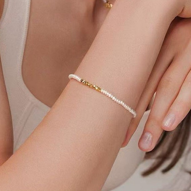 FANSYLI 미니 진주목걸이 비즈 목걸이 여성 진주목걸이 진주 팔찌 2종 세트 240229F03