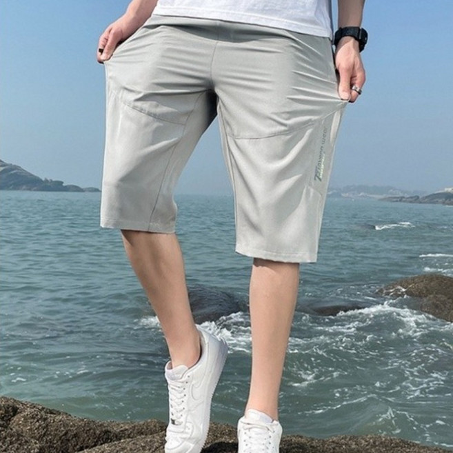 小蘭優購 男 涼感冰絲褲 工作運動休閒褲 薄款七分褲 口袋拉鍊