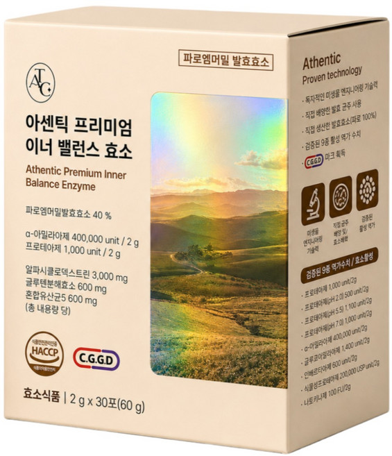 [효소+알파CD]아센틱 프리미엄 이너 밸런스 효소(30포) 알파CD효소 파로엠버밀발효 효소 글루텐분해효소 알파시클로덱스트린 자연발효효소, 3개, 30회분