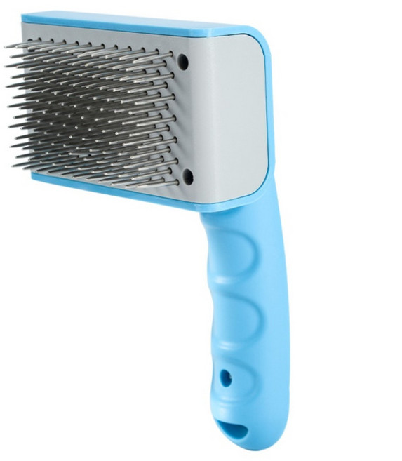 강아지 고양이 빗 원터치 푸쉬빗 브러쉬 맛사지 풍산개 차우차우 진돗개 페르시안, 1개, 블루