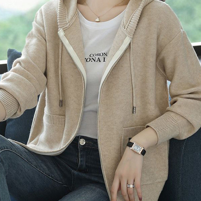 아톰닉 2026 여성용 봄가을 초특가 캐주얼 패션 후드 집업 니트 스웨터 자켓