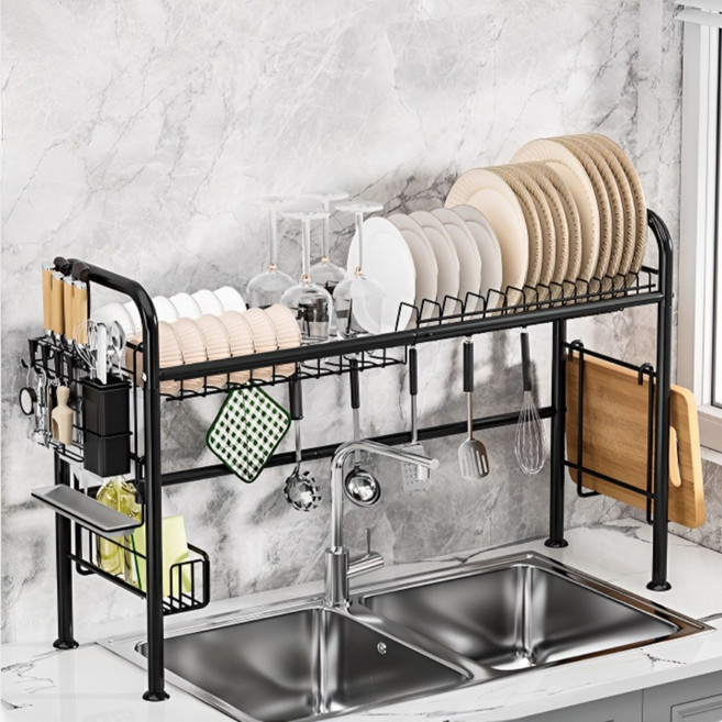 앙그비 식기건조대 공간활용 주방 싱크대 튼튼한 정리대, 1개, 블랙, 1단