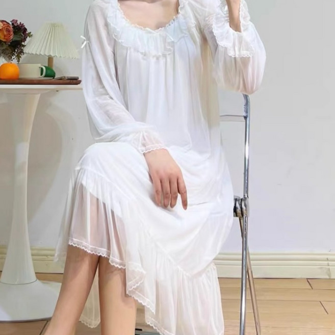 [오늘도 더그레이]공주 잠옷 레이스 프릴 홈웨어 원피스 홈드레스 브라이덜 샤워 베이비샤워