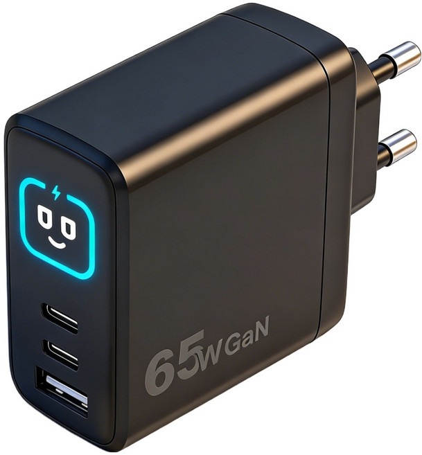 65W GaN 접지 3포트 초고속 충전기, 1개, 블랙