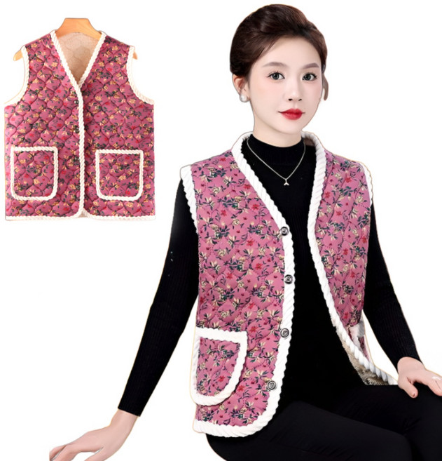 닥터쇼닝 할머니조끼 겨울 누빔 김장조끼 방한 양털 보온 꽃무늬 베스트