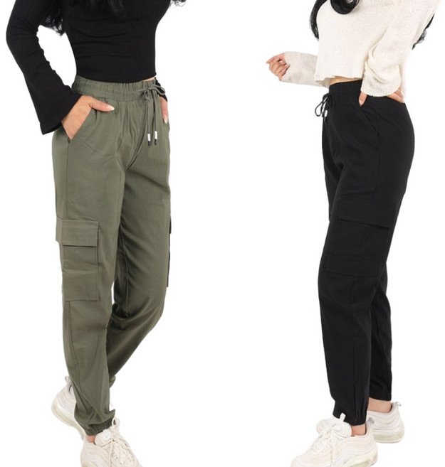 GTM 1+1 GTMC 여성면스판 조거팬츠 꾸안꾸 밴딩카고 운동복 데일리 포켓바지 2종세트