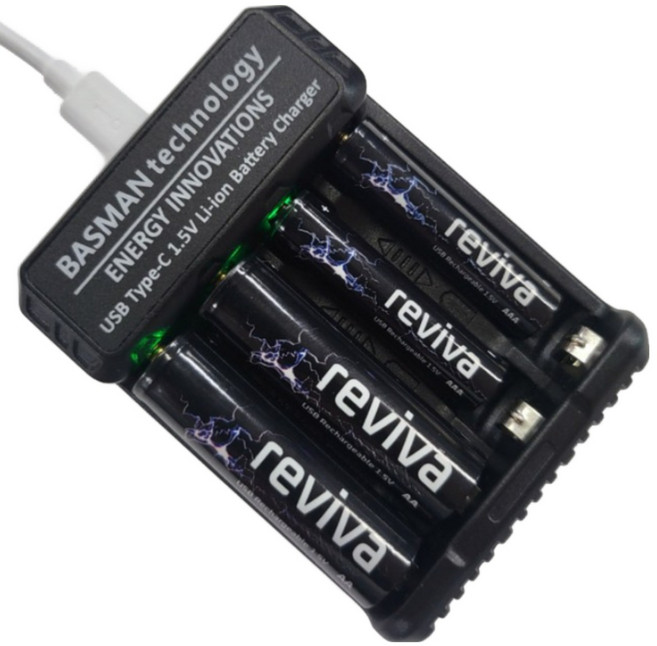 reviva 바스맨 건전지 AA1970 4개입(2775mWh) + 충전기(번들)