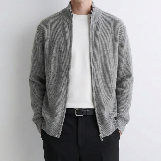 비상루트 남성 반하이넥 골지 집업 니트 가디건 미니멀 데일리 캐주얼