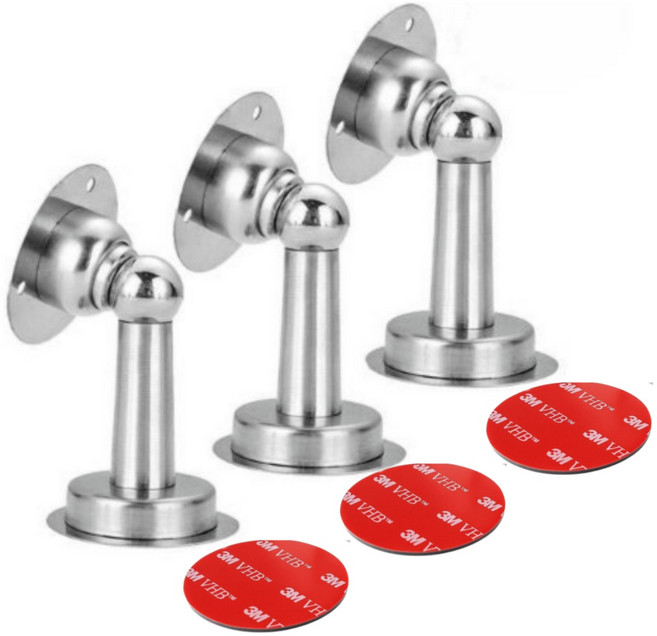 유니데이 초강력 무타공 자석 방문 도어스토퍼, 실버, 3개