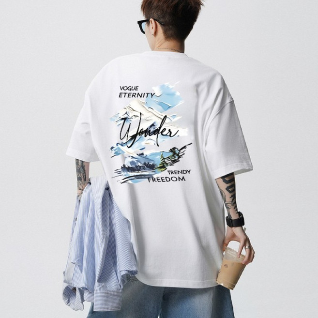 7위 - FONOW 반팔면티 순면 100% 남성 루즈핏 반팔 티셔츠 빅사이즈 패션 여성 편안한 통기 여름 캐주얼 라운