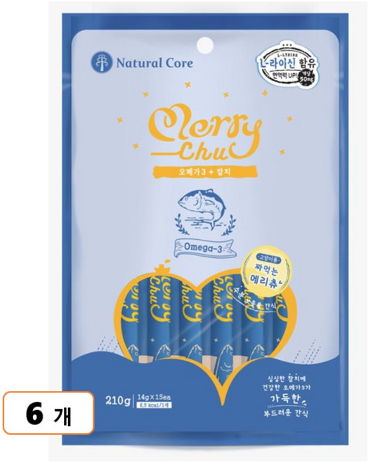 네츄럴코어 메리츄 오메가3 참치 고양이 짜먹는 스틱, 오메가3+참치, 210g, 6개