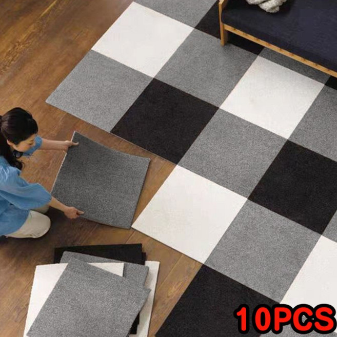 Tixpra 타일 카페트 거실 침실 미끄럼방지 접착식 카페트타일 소음 완화 바닥재 퍼즐매트, 다크그레이, 10개