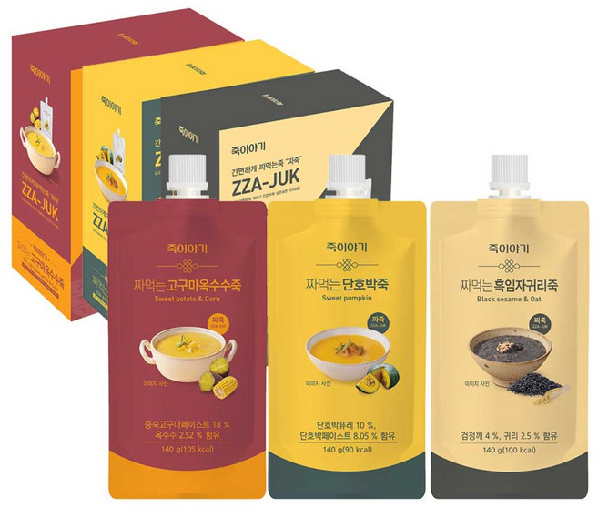 죽이이야기 간편한 짜먹는죽 고구마옥수수죽 단호박죽 흑임자귀리죽 3종 21P 구성, 21개, 140g