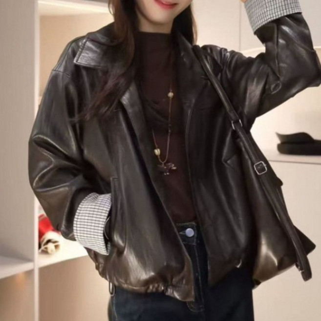 COSYEVNO 여성 가죽옷 가을 컴포트 루즈핏 캐주얼 코트 GXNpy-4