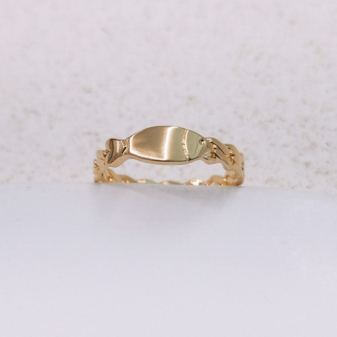 [18k 도금] 체인 물고기 반지 - 행운 선물 여성 소원 검지 가족 도금반지