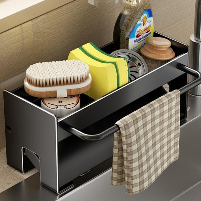 Sekaizen 싱크대 수세미 정리 선반, 블랙, 1개