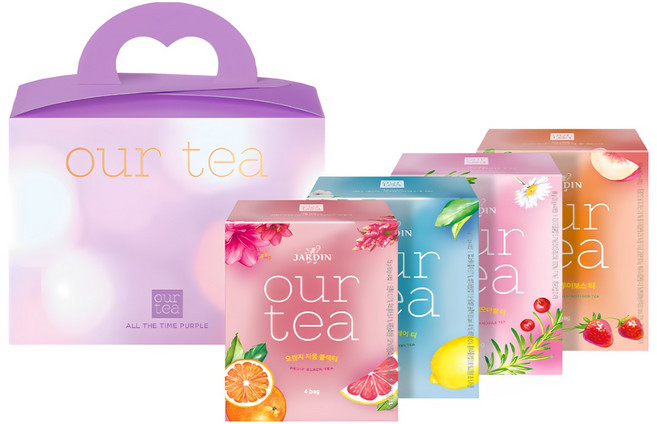 아워티 올 더 타임 퍼플 선물세트, 2세트, 레몬 얼그레이 티 + 오렌지 자몽 블랙티 + 핑크 리치 캐모마일 티 + 딸기 피치 루이보스 티