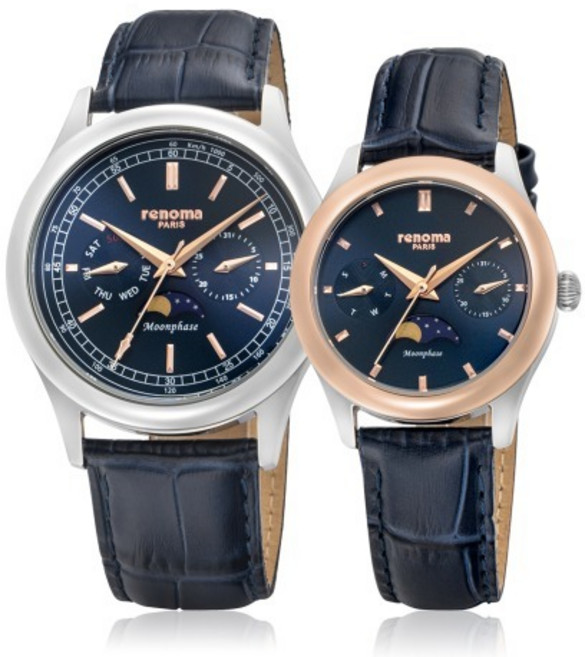 renoma 레노마 멀티펑션 문페이즈 블루 커플 가죽시계 RE2004BU