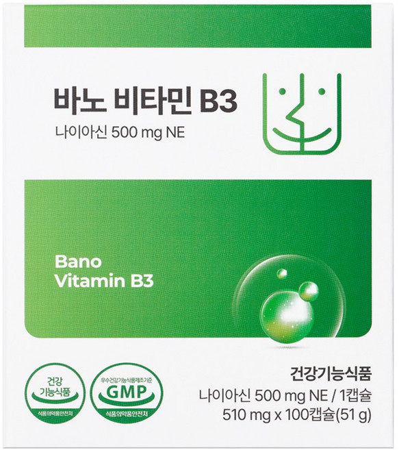 바노 비타민 고용량 B3 500mg (미국산 니코틴산아미드 나이아신아마이드) 100캡슐, 1박스, 100정