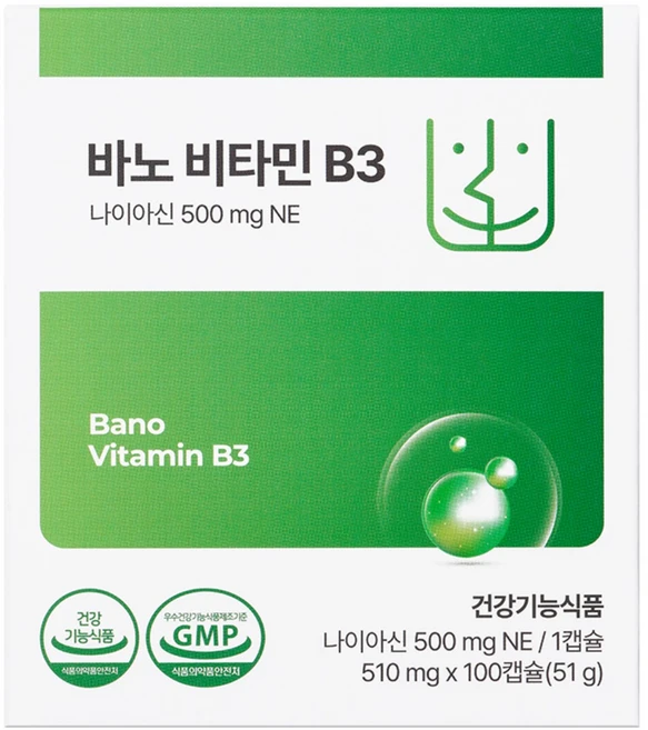 바노 비타민 고용량 B3 500mg (미국산 니코틴산아미드 나이아신아마이드) 100캡슐, 1박스, 100정 - 쿠팡