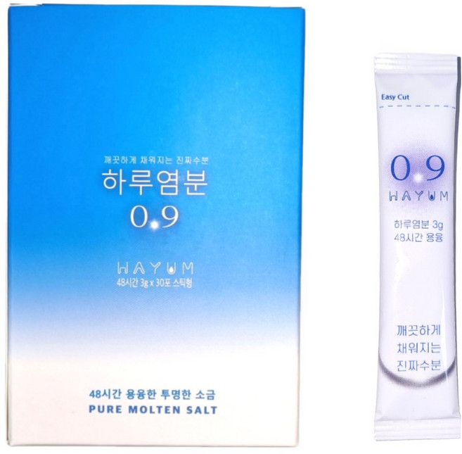 하루염분0.9 프리미엄 미네랄 용융 소금 간헐적 단식 48시간 용융 스틱 3g 30개, 90g, 2개
