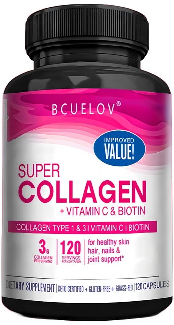 비타민 C와 비오틴이 함유된 슈퍼 콜라겐 피부 머리카락 손톱 보충제 항산화제 미백 노화 방지, 1박스, 120정 - 쿠팡