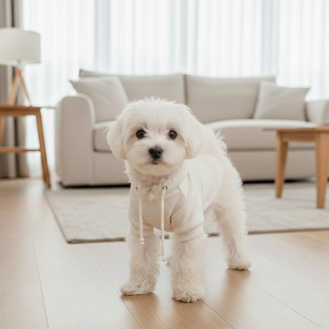 아이보리 베이직후드티 (공장직영) 국내 자체제작! 강아지 고양이 옷 티셔츠 실내복 올인원 반려견