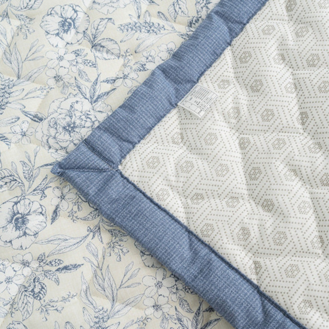 광목 순면패드 플라워패턴 수앤지 슈퍼싱글 퀸 킹 라지킹 침대패드, 네이비