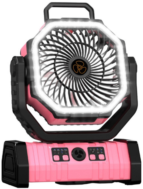KINGLEAD 킹리드 무선 캠핑 선풍기 LED 조명 텐트천장 휴대용 대용량 배터리 팬, 분홍색
