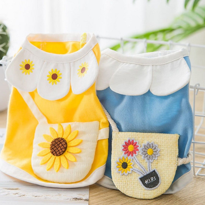 별빛 오월날 강아지 프릴 민소매 티셔츠 쿨조끼, 파란, 1개