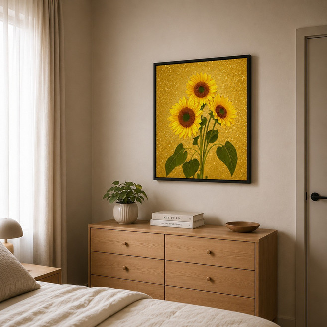 돈들어오는 황금 해바라기 그림 액자 거실 현관 풍수 인테리어 금전운 개업 집들이 선물, 메탈블랙