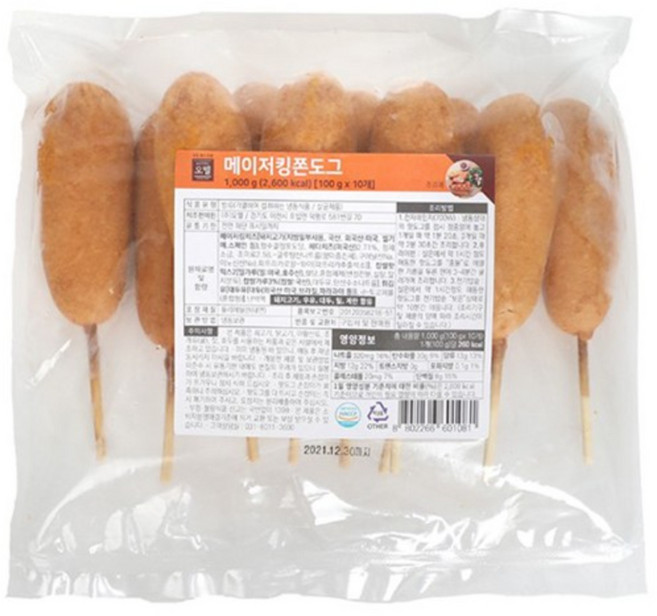 오뗄 메이저킹 쫀도그(핫도그) 냉동 아이스박스+드라이아이스포함, 1kg, 1개