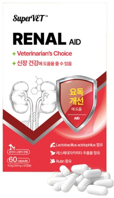슈퍼벳 강아지 고양이 영양제 레날 에이드 요독증 신부전 방광염 보조제 혈뇨, 60정, 신장, 1개 - 쿠팡