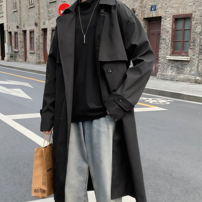 헤스루 남자 가을 트렌치코트 남자 가을 더블버튼 롱 코트