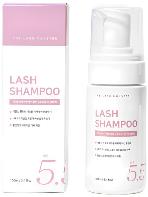 래쉬몬스터 비건 래쉬 샴푸 5.5 저자극 약산성 속눈썹 클렌져, 1개, 100ml