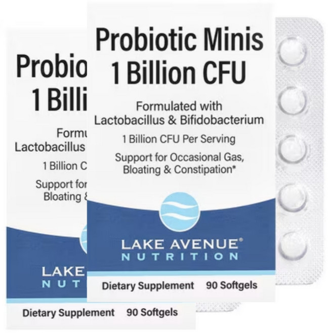 레이크에비뉴 프로바이오틱 미니 2종 혼합 균주 유산균 10억 CFU 소프트젤, 90정, 2개