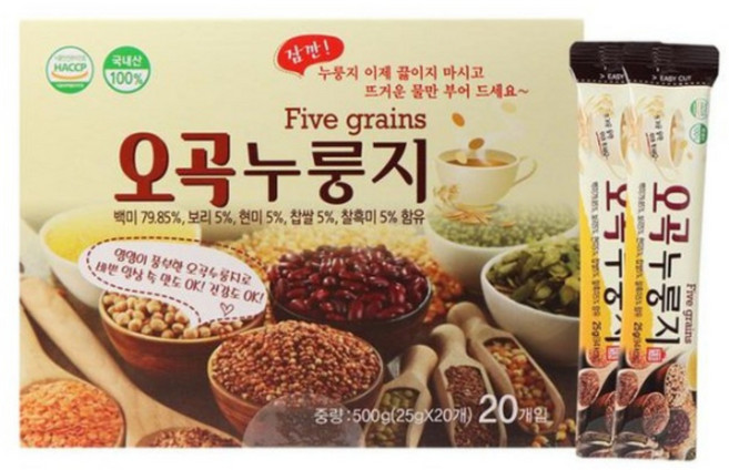 순천쌍지뜰 HACCP 국내산 물만 부어 먹는 오곡누룽지 숭늉/간편식/아침식사대용/어린이간식/누룽지스틱/누룽지차 25g, 20개