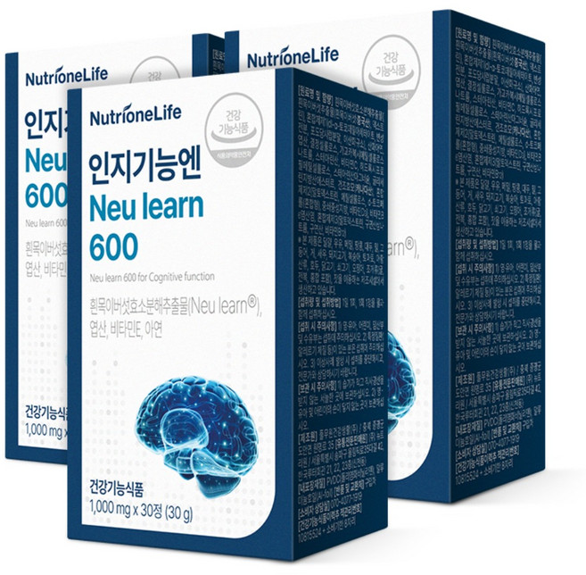 [무료배송/오늘출발] 뉴트리원 인지기능엔 뉴런 Neu learn 600 비타민E 인지력 개선, 3박스, 30정