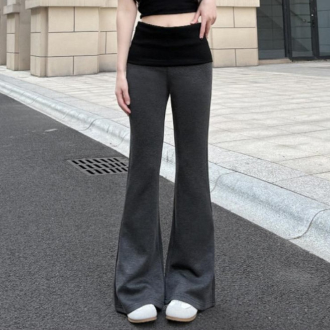 무니유유 여성 폴드오버 하이웨스트 슬림핏 플레어 부츠컷 트레이닝 팬츠